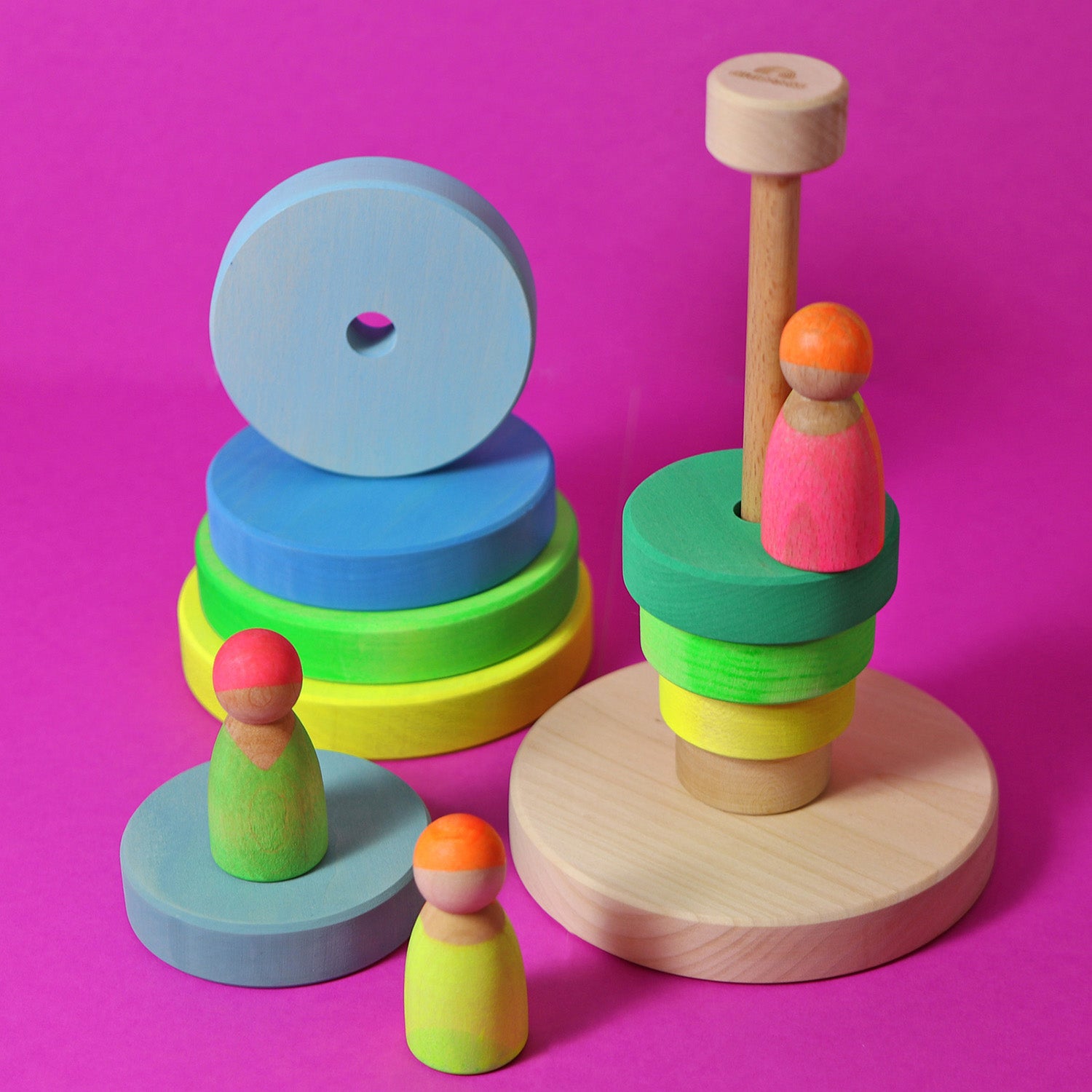 Grimm's Conical Wooden Stacking Tower Toy - Neon Green – Babipur