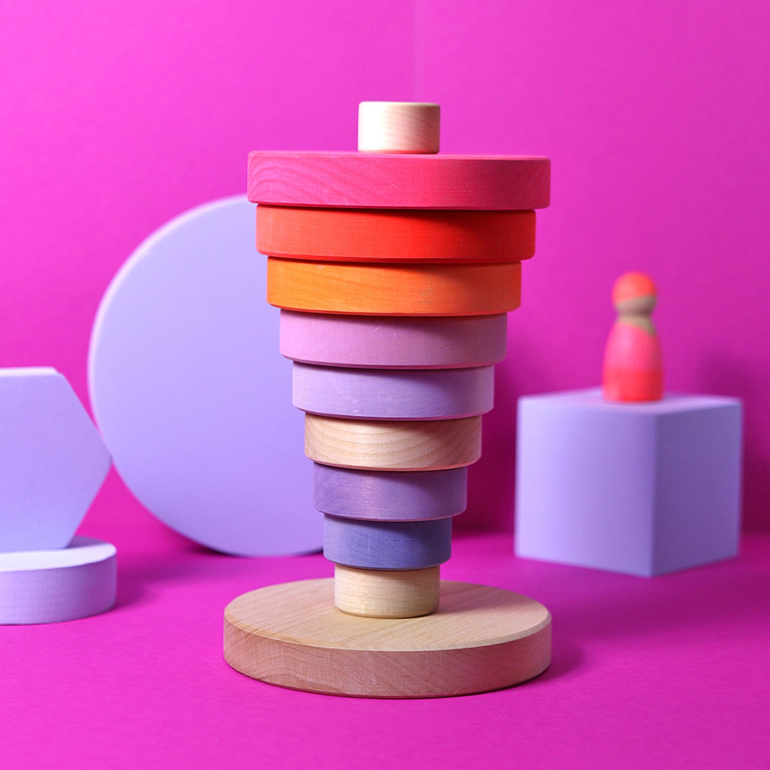 Grimm's Conical Wooden Stacking Tower Toy - Neon Pink – Babipur