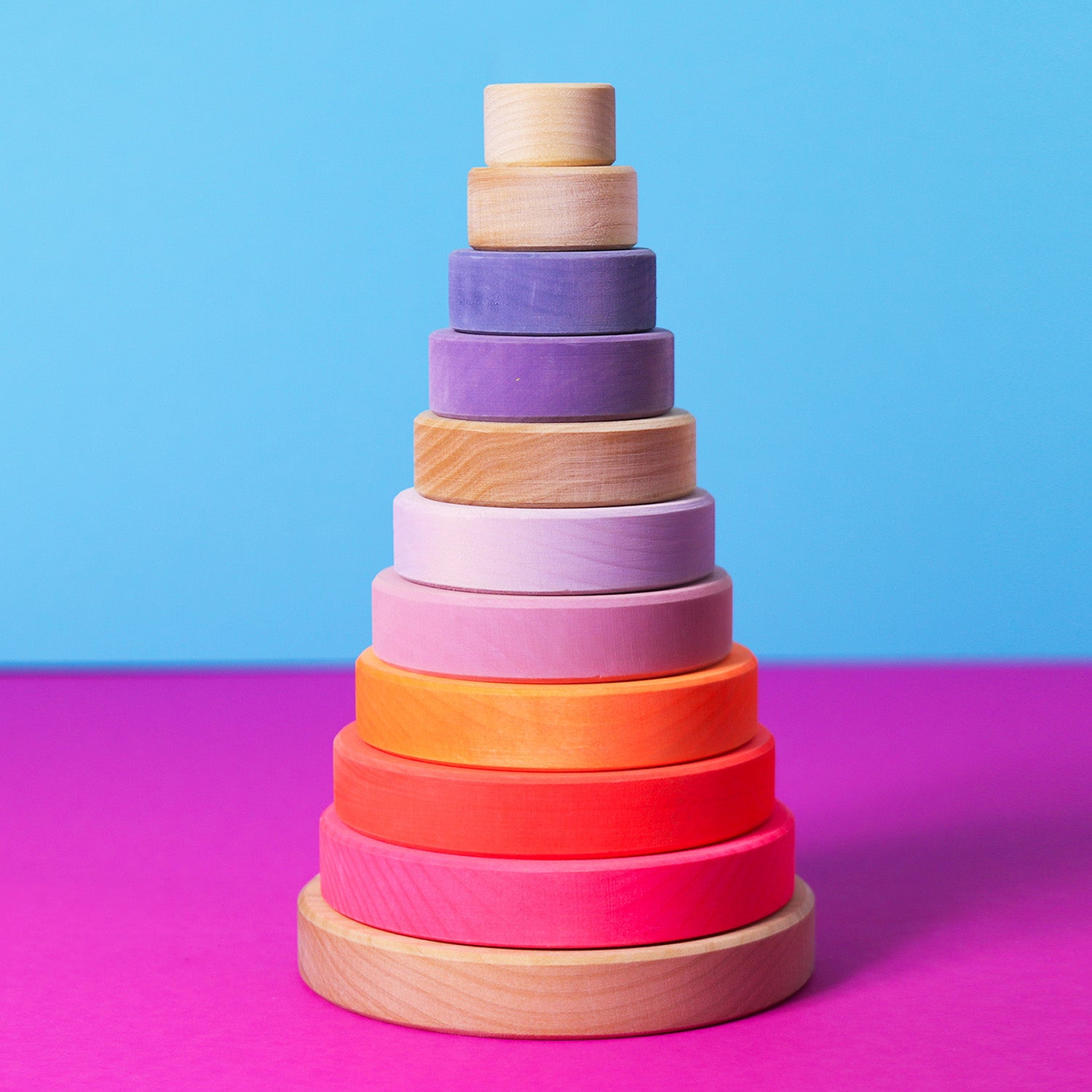 Grimm's Conical Wooden Stacking Tower Toy - Neon Pink – Babipur
