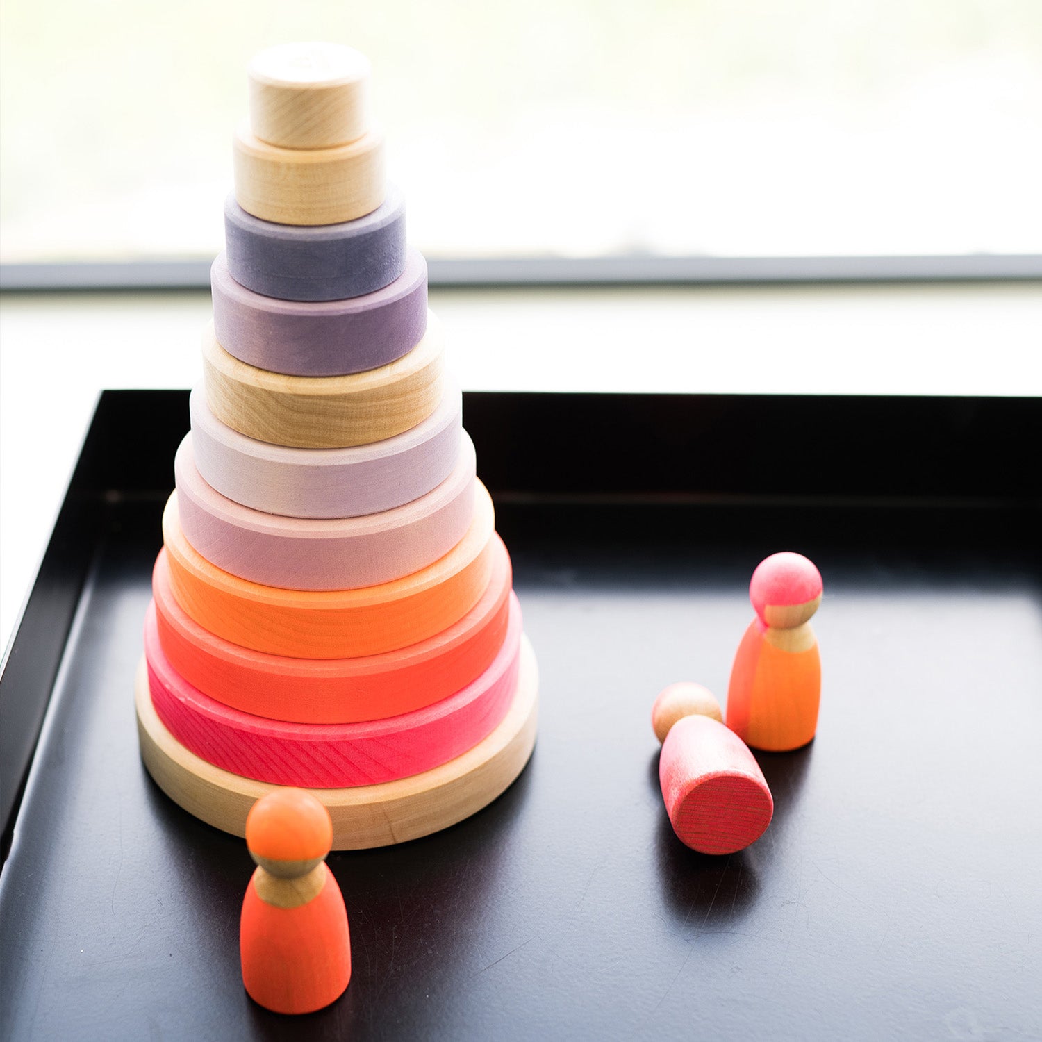 Grimm's Conical Wooden Stacking Tower Toy - Neon Pink – Babipur