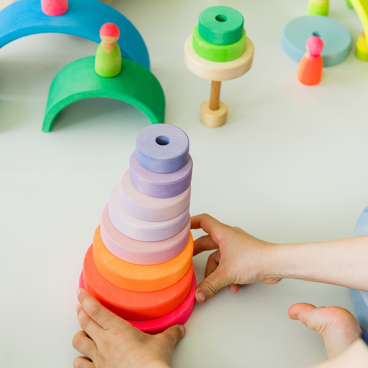 Grimm's Conical Wooden Stacking Tower Toy - Neon Pink – Babipur