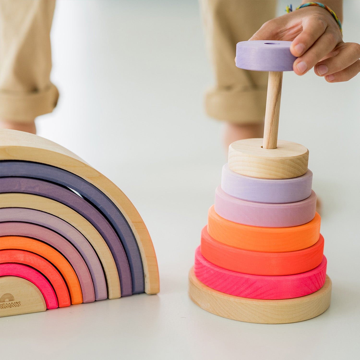 Grimm's Conical Wooden Stacking Tower Toy - Neon Pink – Babipur