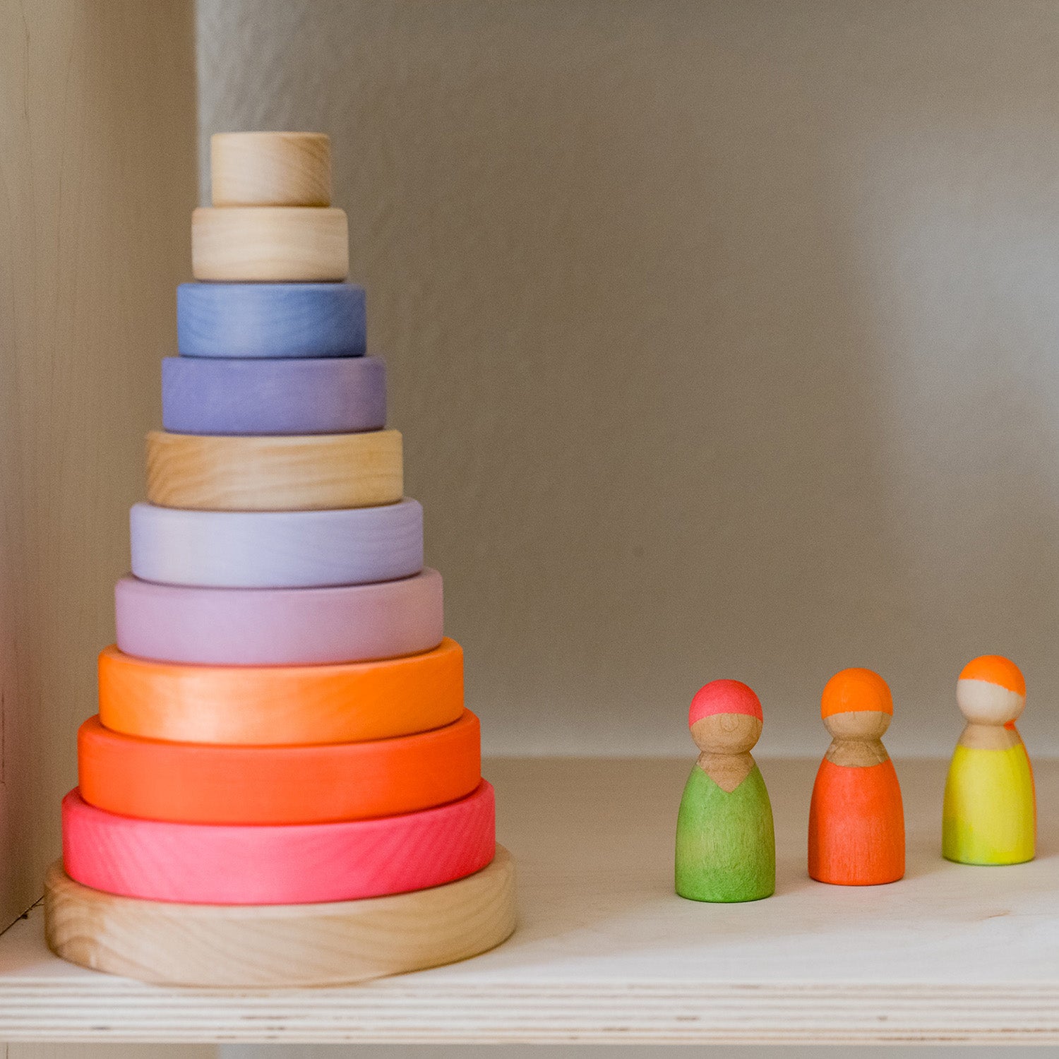 Grimm's Conical Wooden Stacking Tower Toy - Neon Pink – Babipur