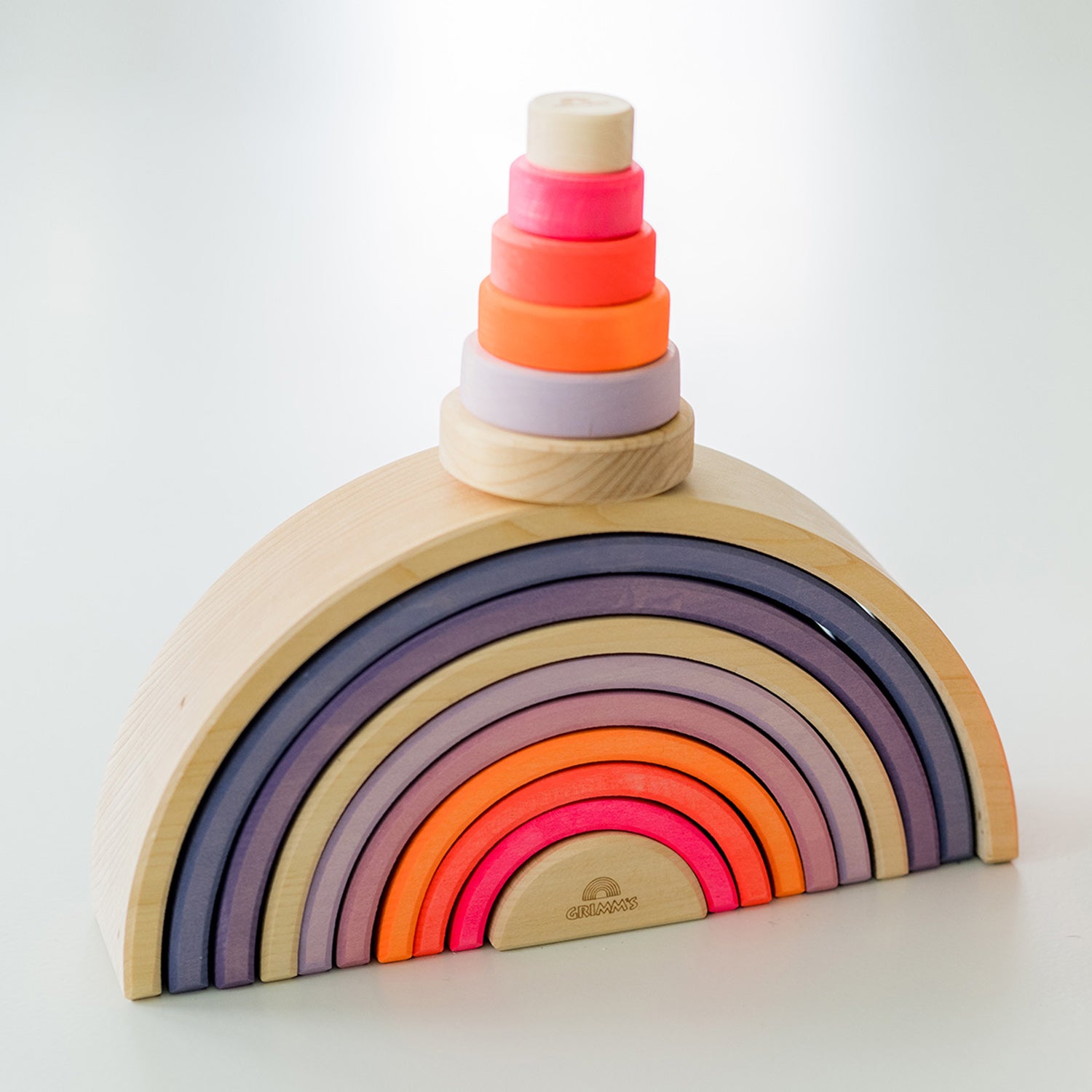 Grimm's Small Conical Wooden Stacking Tower Toy - Neon Pink – Babipur