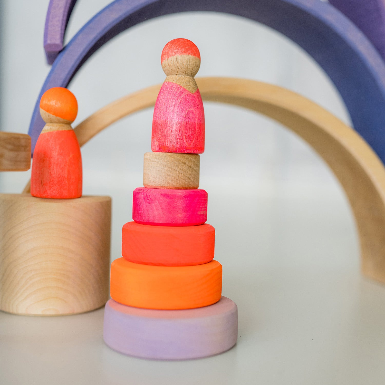 Grimm's Small Conical Wooden Stacking Tower Toy - Neon Pink – Babipur