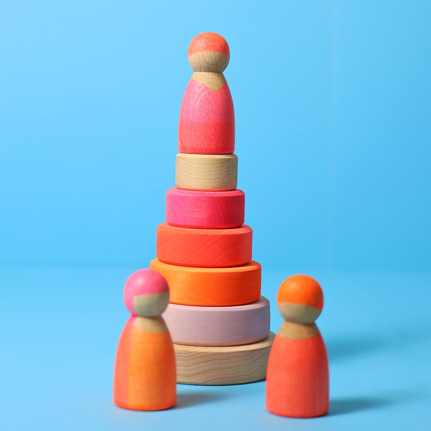 Grimm's Small Conical Wooden Stacking Tower Toy - Neon Pink – Babipur