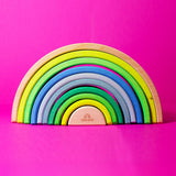 Grimm's 10 piece wooden rainbow in neon green.