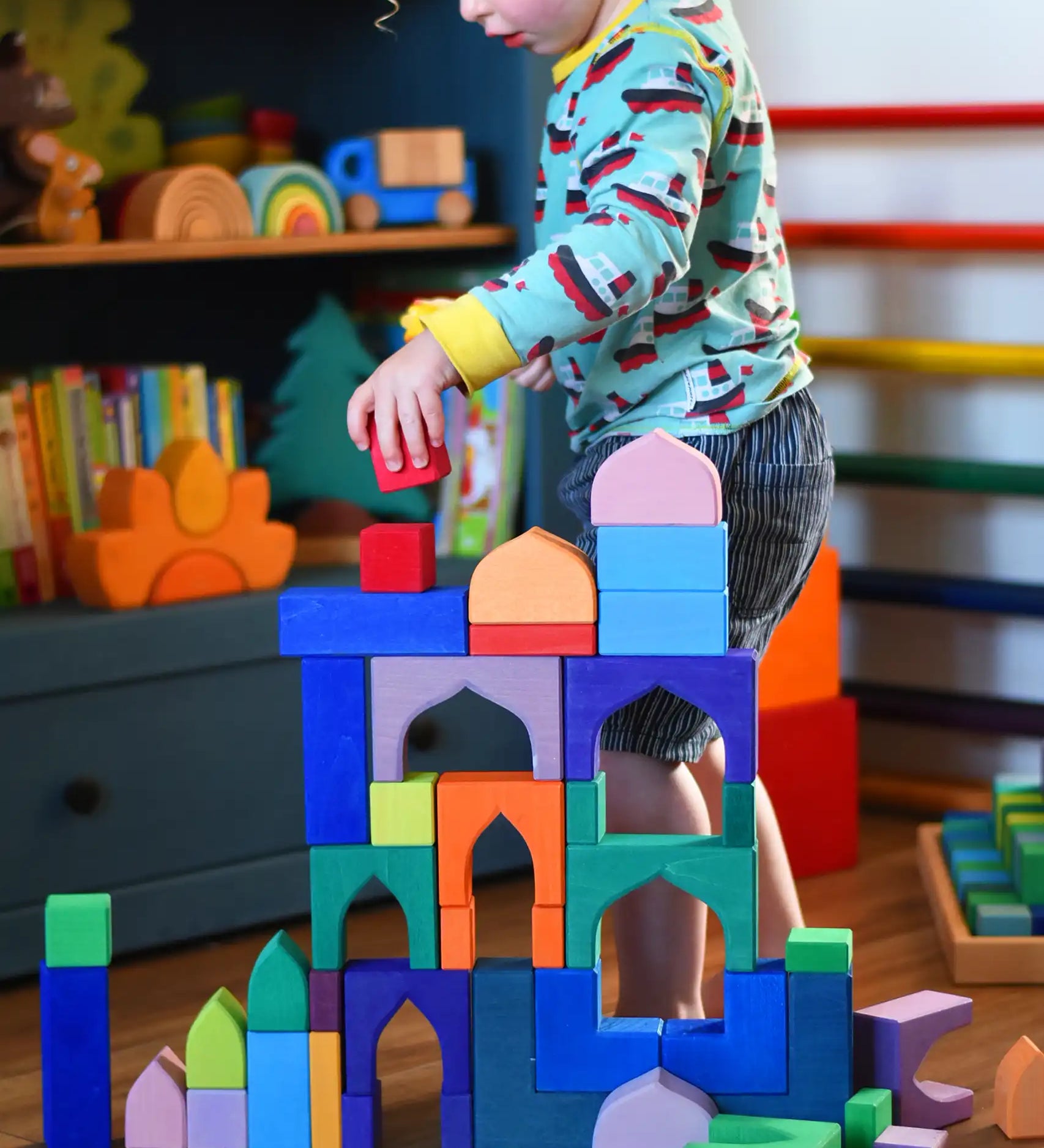 Grimm's 1001 Arabian nights blocks set played with a child in the Babipur playroom. 