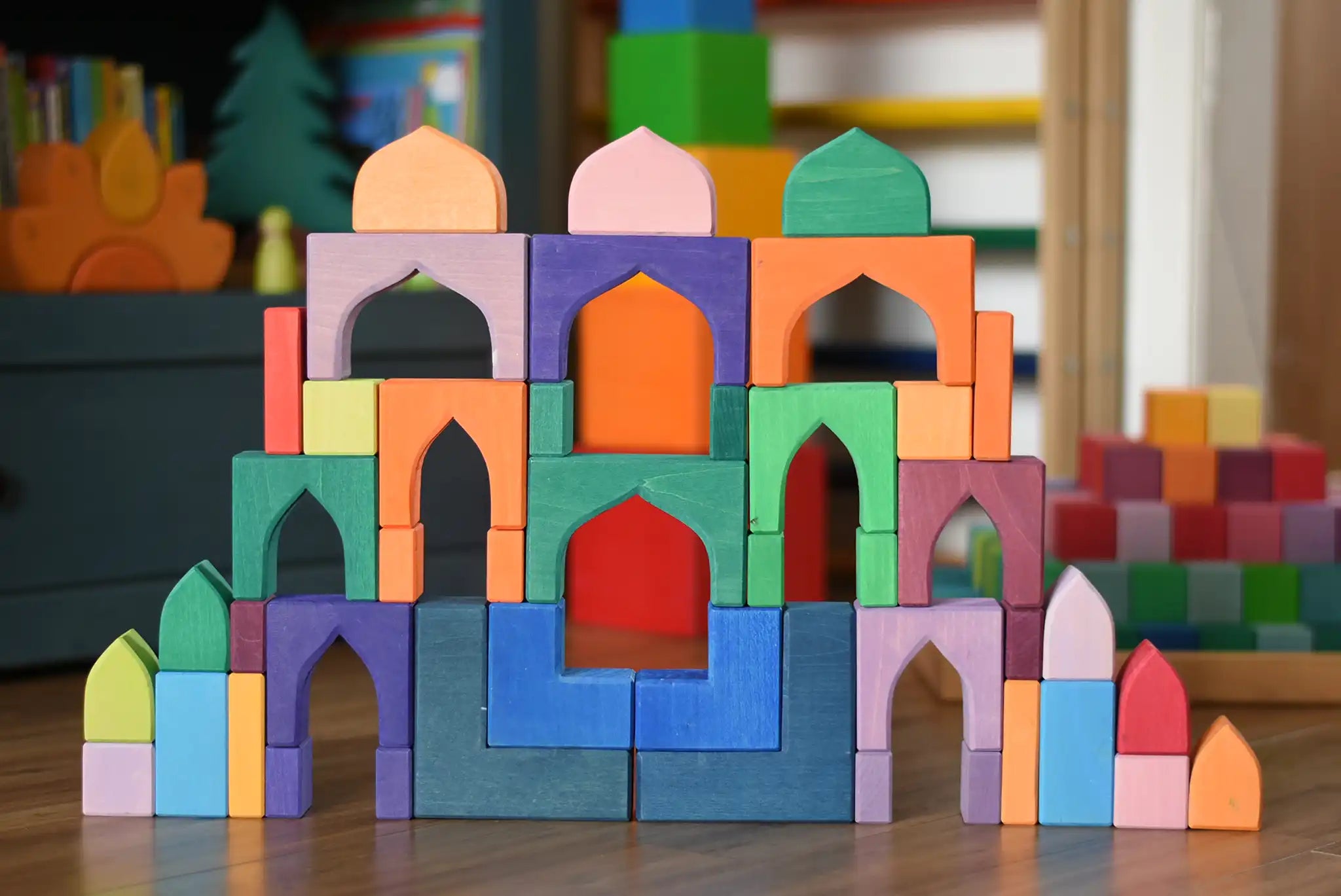 Grimm's 1001 Arabian nights blocks set played with a child in the Babipur playroom. 