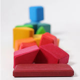 Grimm's 15 rainbow coloured wooden toy building blocks.