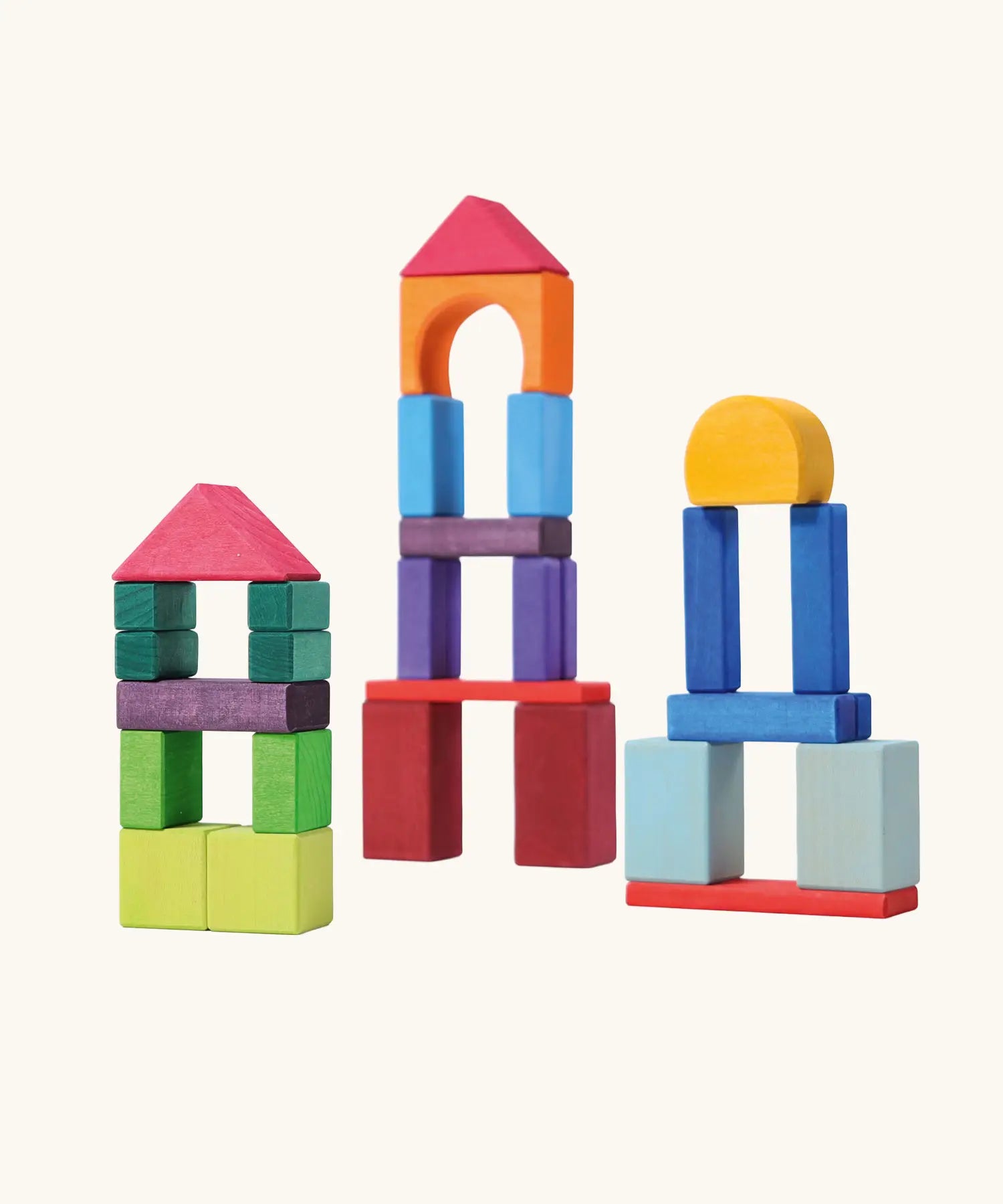 Grimm's 30 Coloured wooden Geo Blocks.