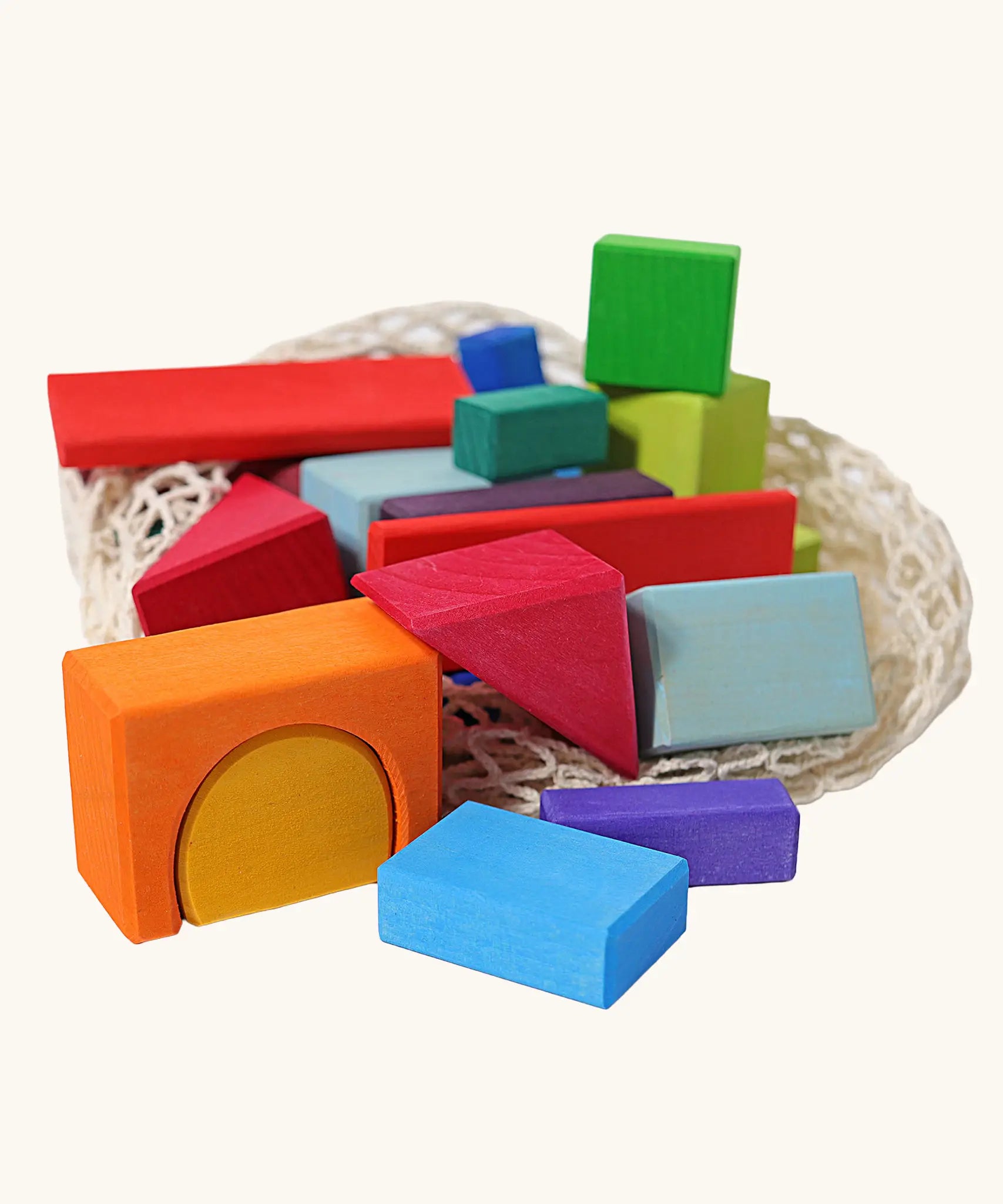 Grimm's 30 Coloured wooden Geo Blocks.