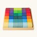Grimm's 36 rainbow cubes wooden blocks in a storage tray. 