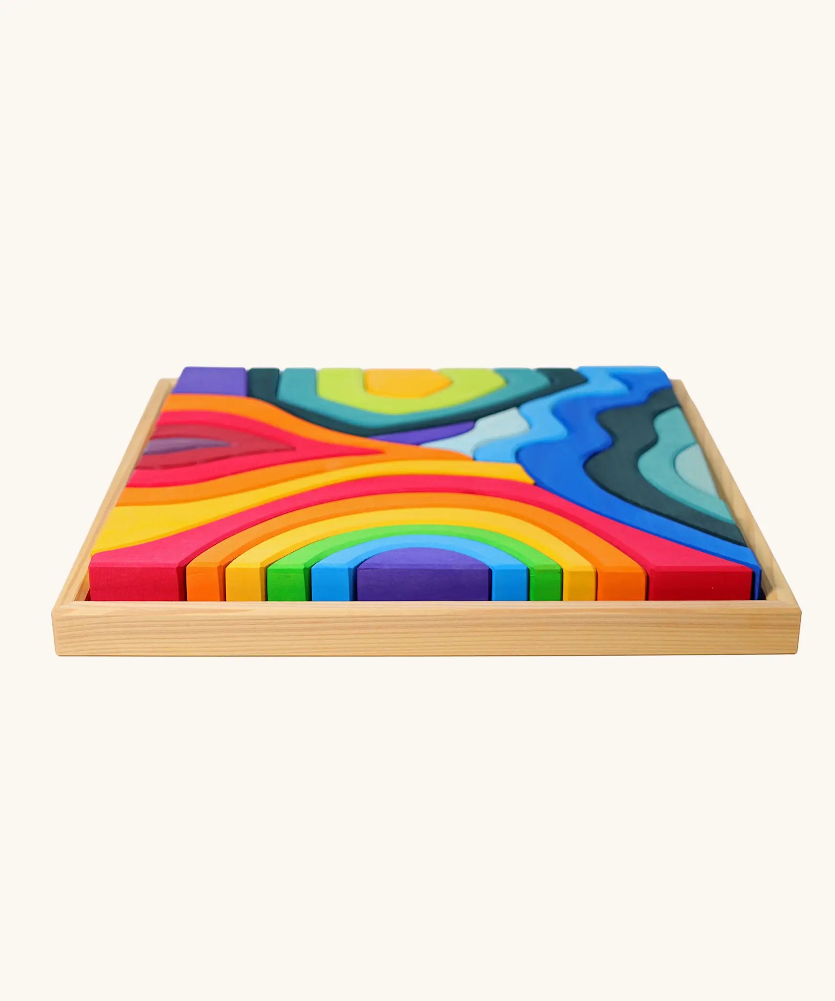 Grimm's Large 4 Elements wooden Building Set in a storage tray.