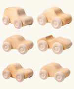 Set of 6 Grimms wooden natural unpainted cars with working wheels