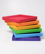 Stack of 6 handcrafted wooden Grimm's frames in a rainbow palette. 