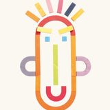 A playful face made from the Grimm's handcrafted wooden alphabet letter shapes