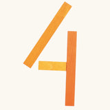 The number 4 made from the Grimm's handcrafted wooden alphabet letter shapes