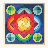 Grimm's arcs in squares wooden building set in a wooden tray base.