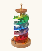Grimms ball run assembly set. Includes 80 handcrafted wooden colourful wooden panels and 176 dowels, a base and start bowl