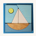 Grimm's Building Set Blue. A set of wooden blocks that form a sailing boat when placed in the blue coloured storage tray. These Grimm's toys are part of a wide range of wooden toys available here at Babipur. 