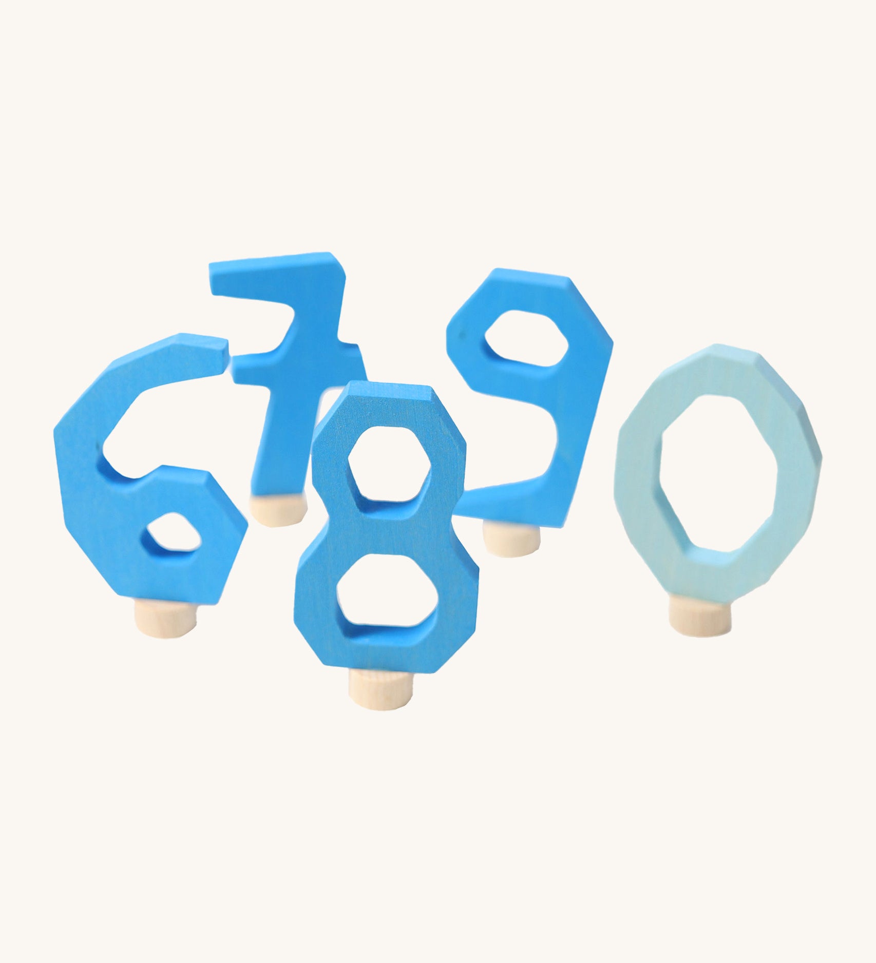 Grimms wooden decorative number figures 0-9 in blue. Features a small wooden base stand to slot in the celebration ring