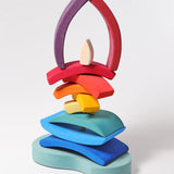 The pieces from the Grimm's Stacking Tower Boat used to create a stack.