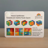 Back of the Grimm's puzzle square booklet showing different template builds from the creative square set 