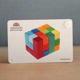 Front of the Grimm's puzzle square booklet showing a template builds from the creative square set 