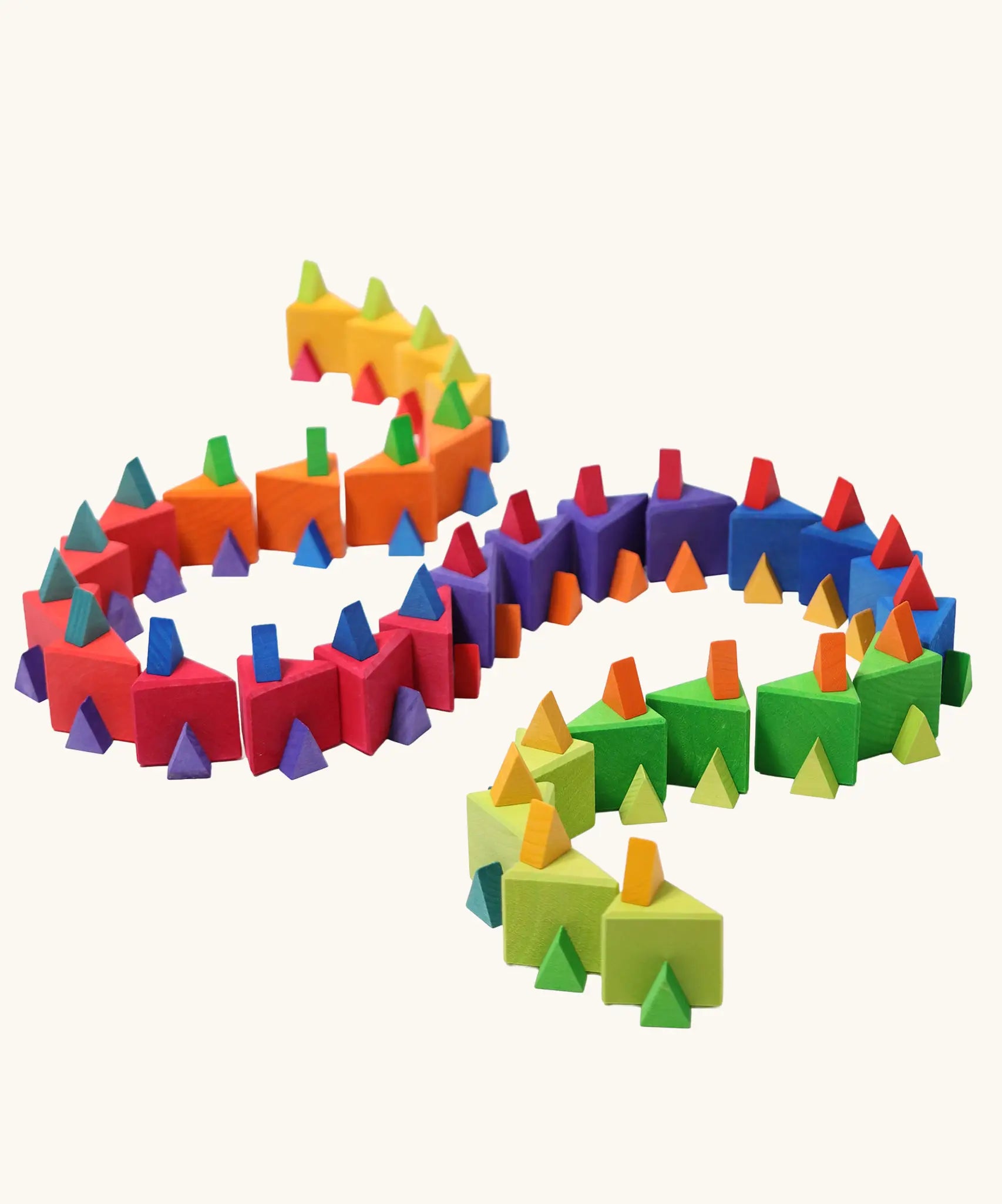Grimm's large and small Building Octagon Puzzle pieces used to create a snake like shape.