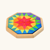 Grimm's Building Octagon Puzzle in a wooden storage frame tray. 