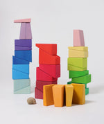 Three stacks created using the blocks from the Grimm's sloping blocks building set.