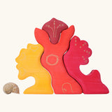 Grimm's casa glora wooden toy stacking puzzle. 4 piece puzzle in a mix of red and yellow colours.