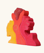 Grimm's casa glora wooden toy stacking puzzle. 4 piece puzzle in a mix of red and yellow colours.