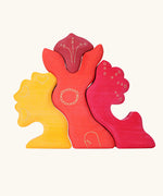 Grimm's casa glora wooden toy stacking puzzle. 4 piece puzzle in a mix of red and yellow colours.