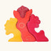 Grimm's casa glora wooden toy stacking puzzle. 4 piece puzzle in a mix of red and yellow colours.
