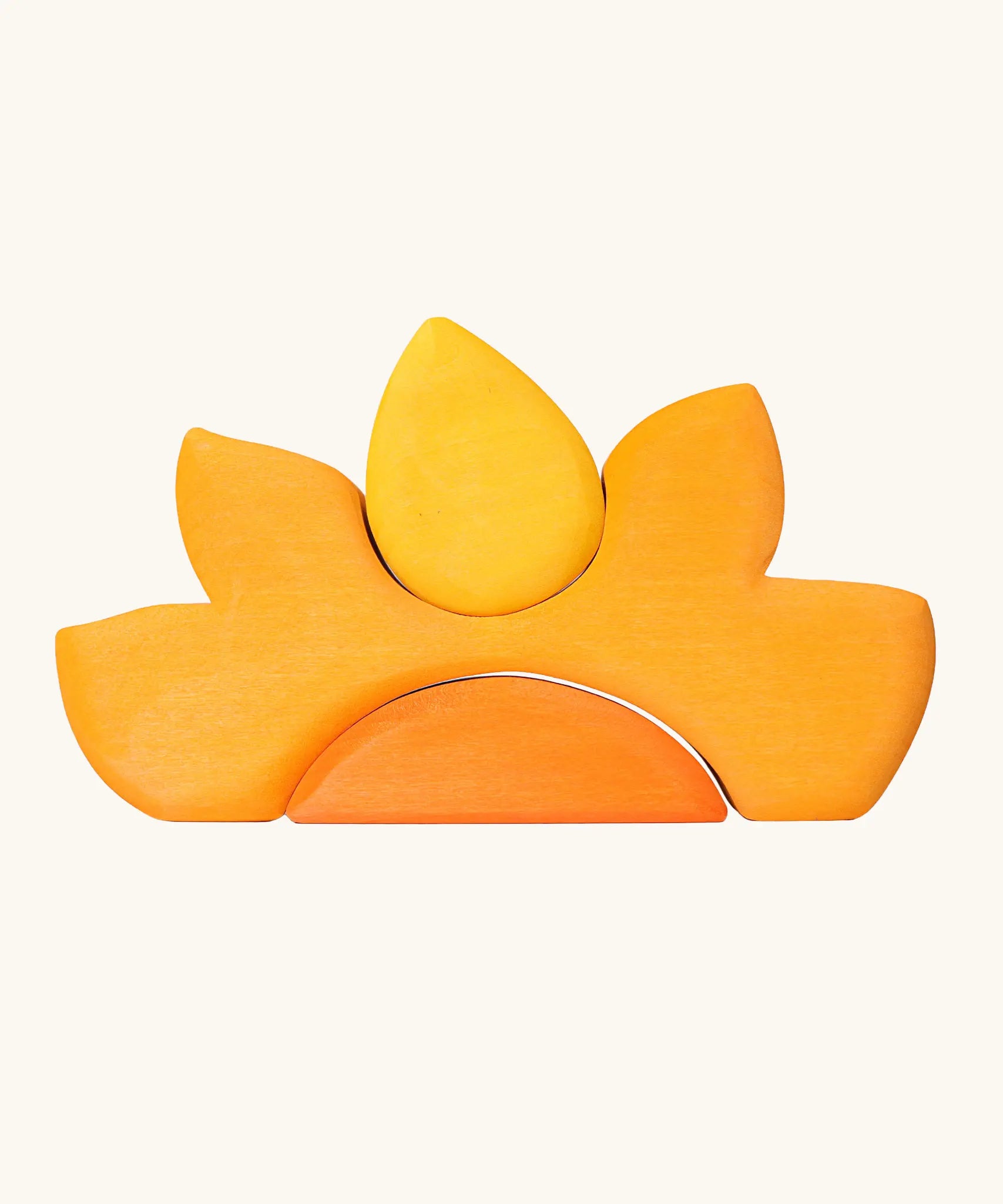 Back of the Grimm's casa sole sun shaped wooden stacking toy. Three piece puzzle.