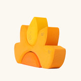 Side view of the Grimm's casa sole sun shaped wooden stacking toy. Three piece puzzle.
