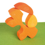 Grimm's casa sole wooden toy stacking puzzle. Three piece orange block puzzle.