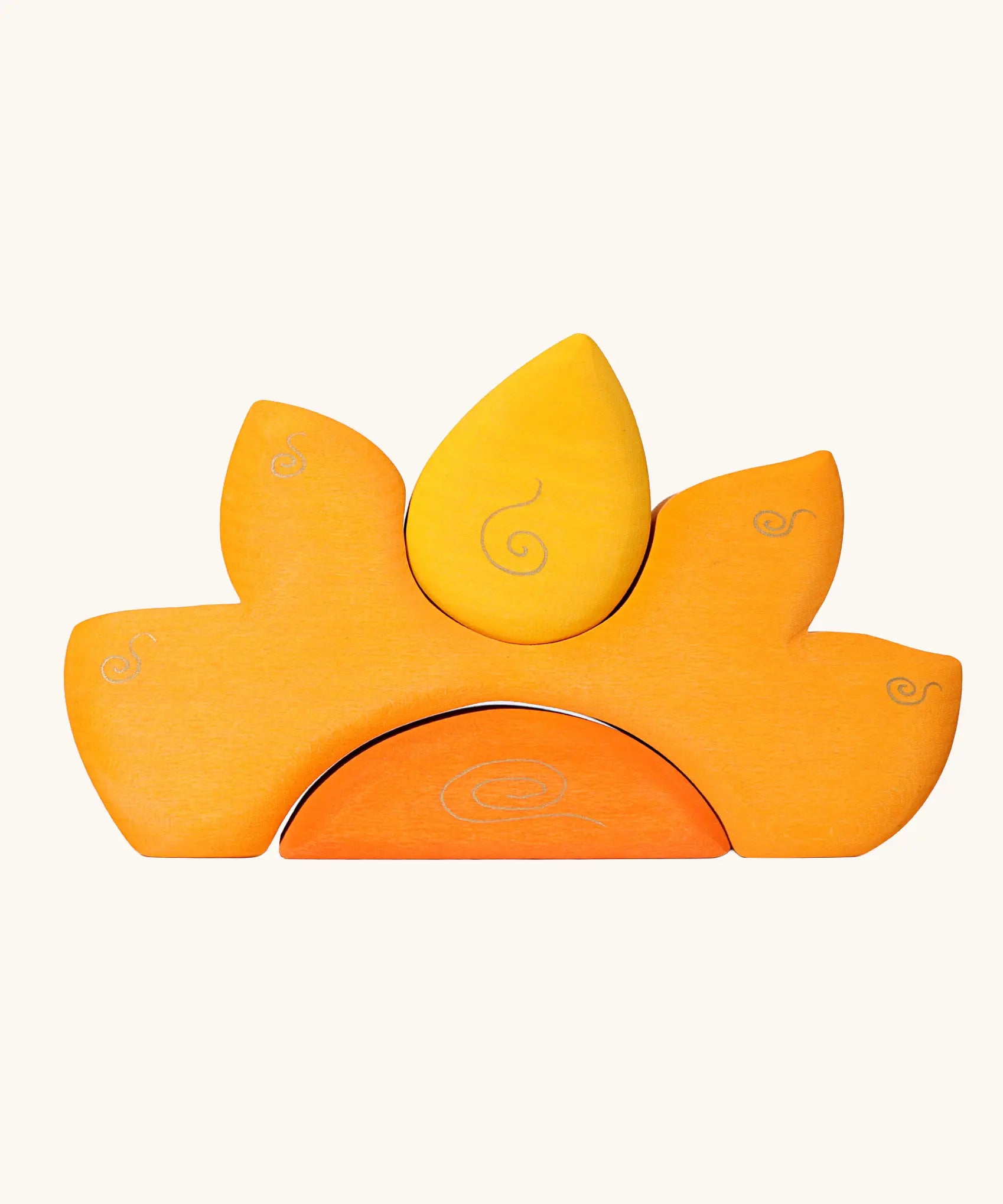 Grimm's casa sole sun shaped wooden stacking toy. Three piece puzzle.