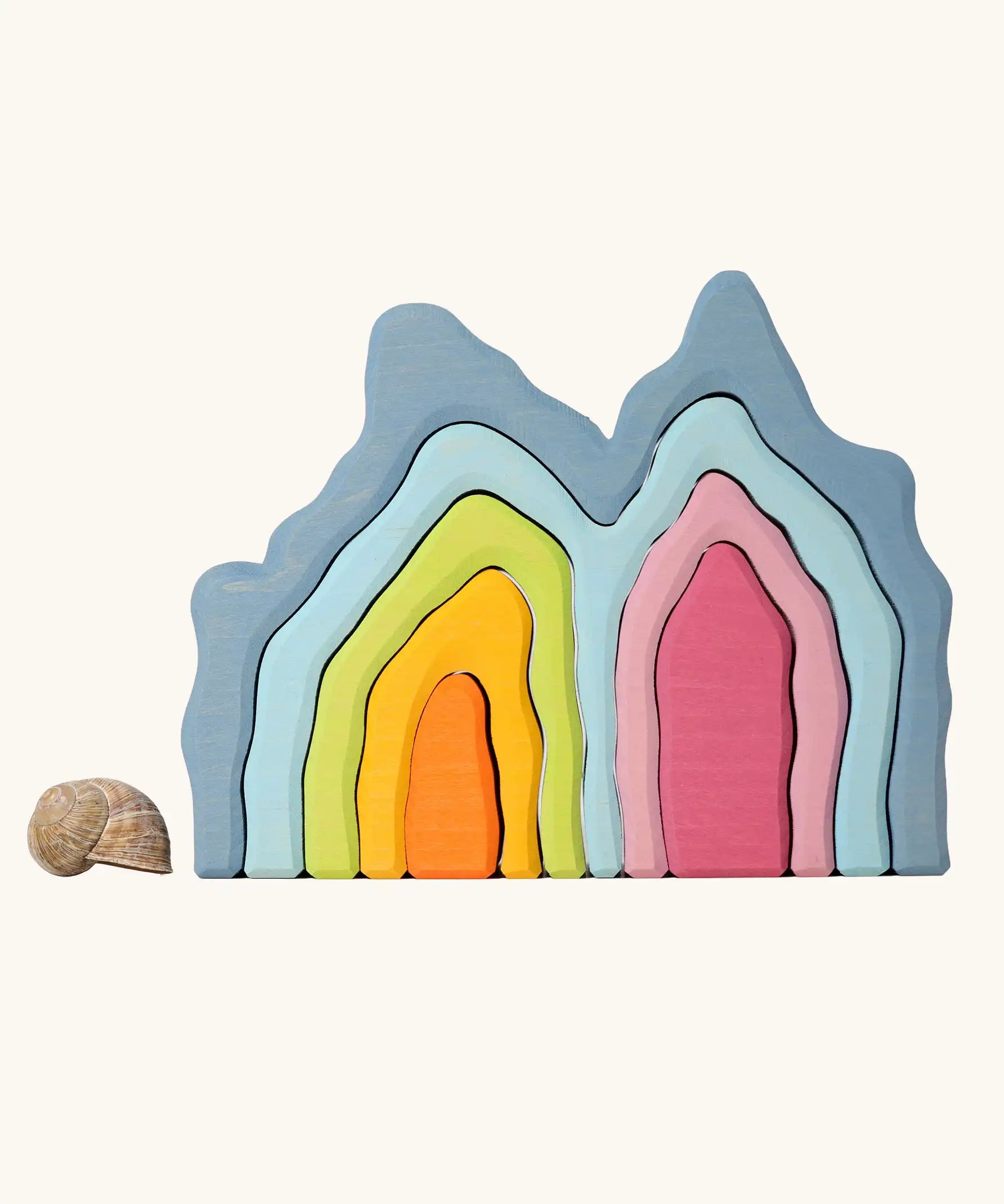 Grimm's cave arch stacker pastel wooden toy.