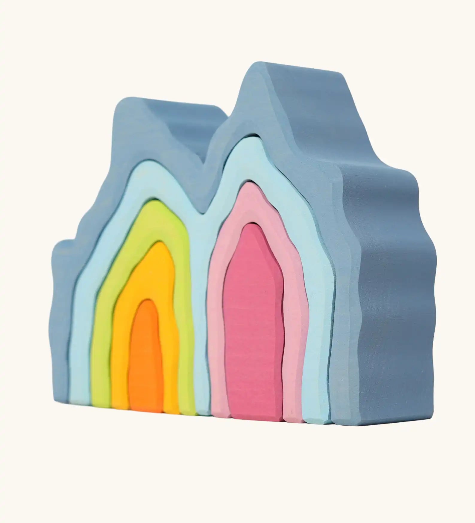 Grimm's cave arch stacker pastel wooden toy.