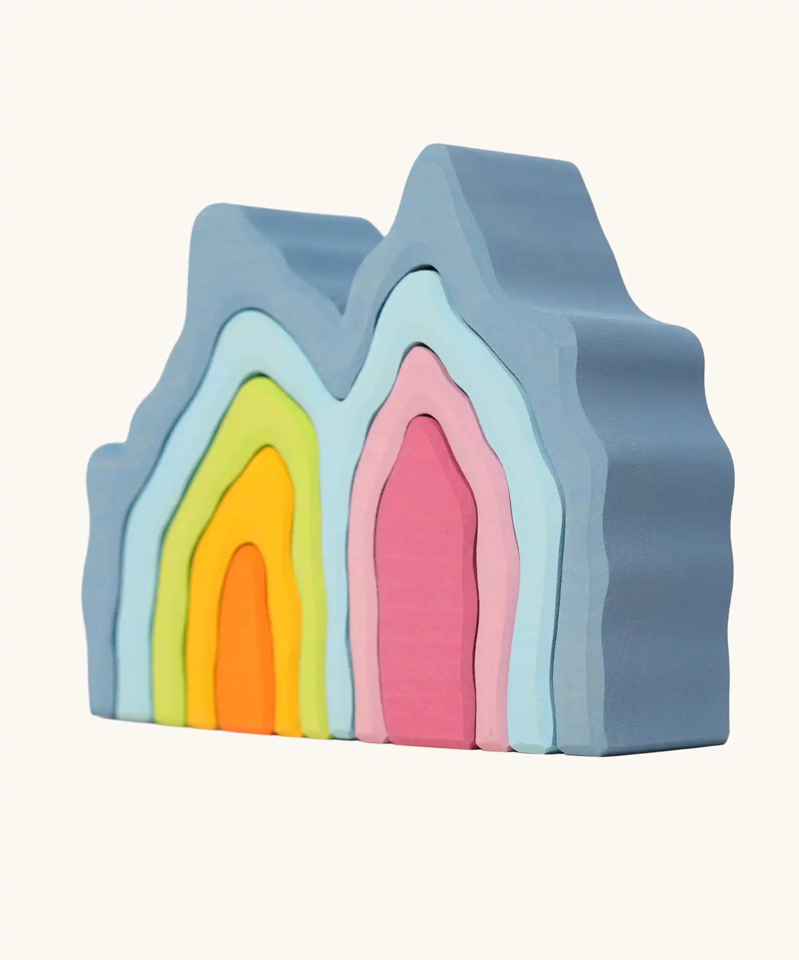 Grimm's cave arch stacker pastel wooden toy.