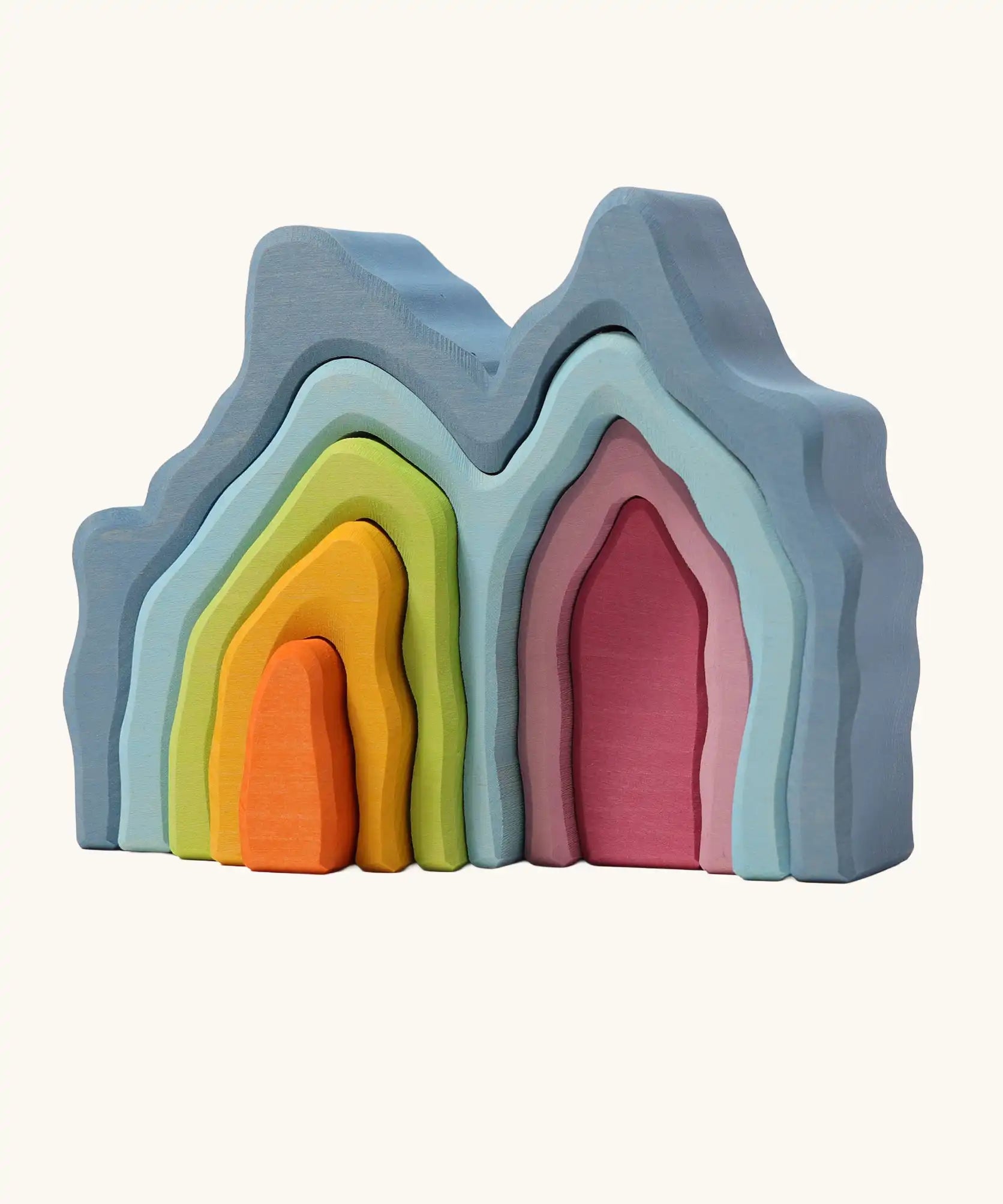 Grimm's cave arch stacker pastel wooden toy.