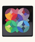 Grimms circles magnet puzzle set. Includes 40 plywood magnetic pieces in bright colours and a storage tin
