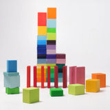Grimm's colour charts rally wooden toy set. 74 piece rainbow coloured block set.