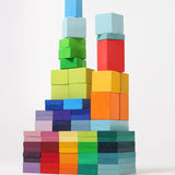 Grimm's colour charts rally wooden toy set. 74 piece rainbow coloured block set.