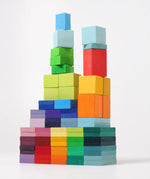 Grimm's colour charts rally wooden toy set. 74 piece rainbow coloured block set.