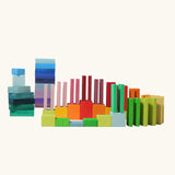 Grimm's colour charts rally wooden toy set. 74 piece rainbow coloured block set.