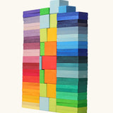 Grimm's colour charts rally wooden toy set. 74 piece rainbow coloured block set.